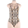 Leopard Snakeskin Print Suspender Bodysuit With Crotch Snaps