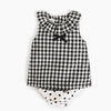 Korean Version Of Childrens Clothing Summer Ins Plaid Dots Childrens Two-Piece Bowknot T-shirt Briefs Baby Suit Europe And America