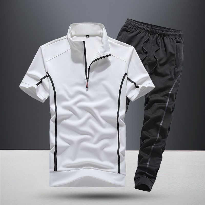 Sportswear Men''S Spring And Summer 2021 New Fashion Stand Collar Short Sleeve Casual Running Suit Men''S Thin Two Piece Suit