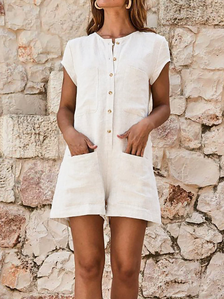 Workwear Single-breasted Pocket Jumpsuit