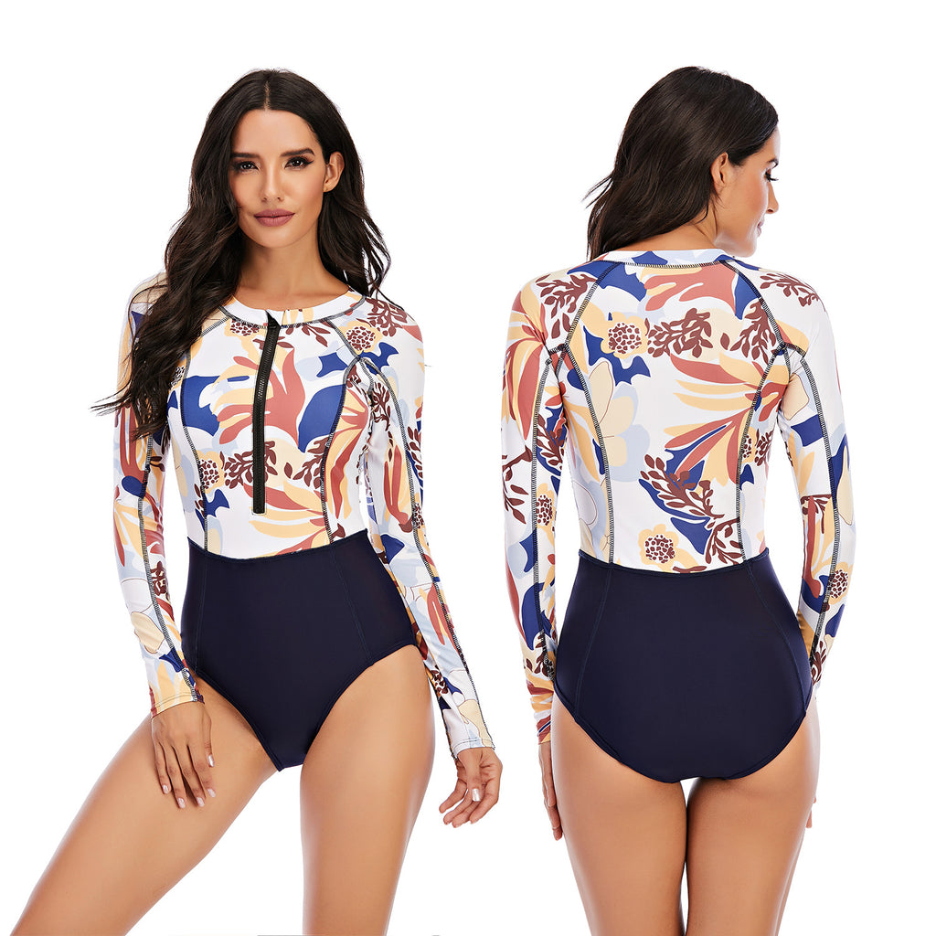 One-Piece Long-Sleeved Surfing Suit Sunscreen Female Swimsuit Hot Spring Diving Suit Sexy Swimsuit