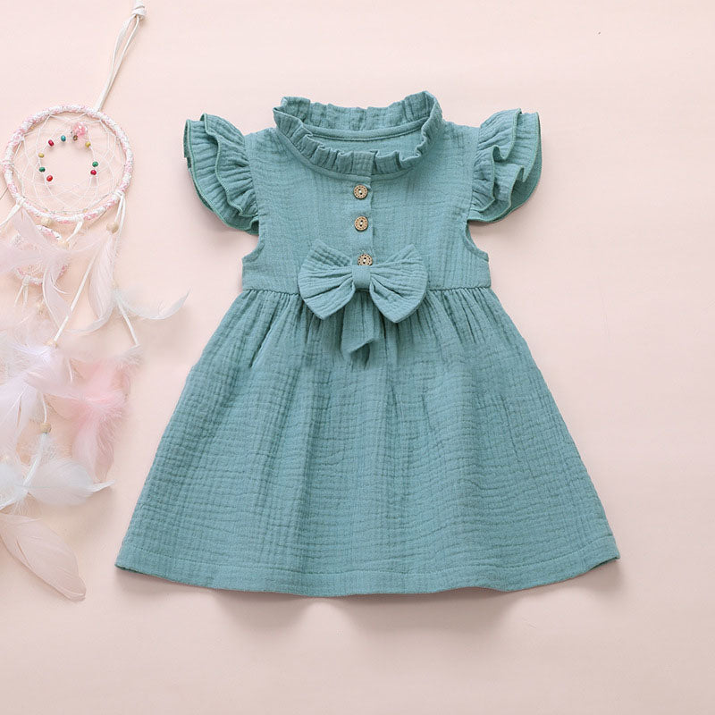 Aliexpress Hot Style Girls Summer Cotton And Linen Flying Sleeve Long Skirt 6-Color Factory Direct Approval