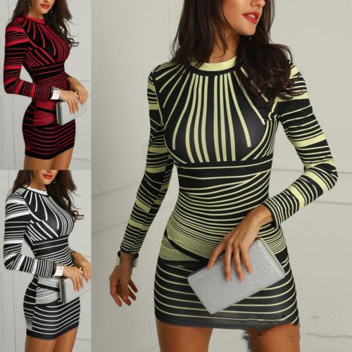 Women Printed Package Bandage Mini Club Party Pencil Dress