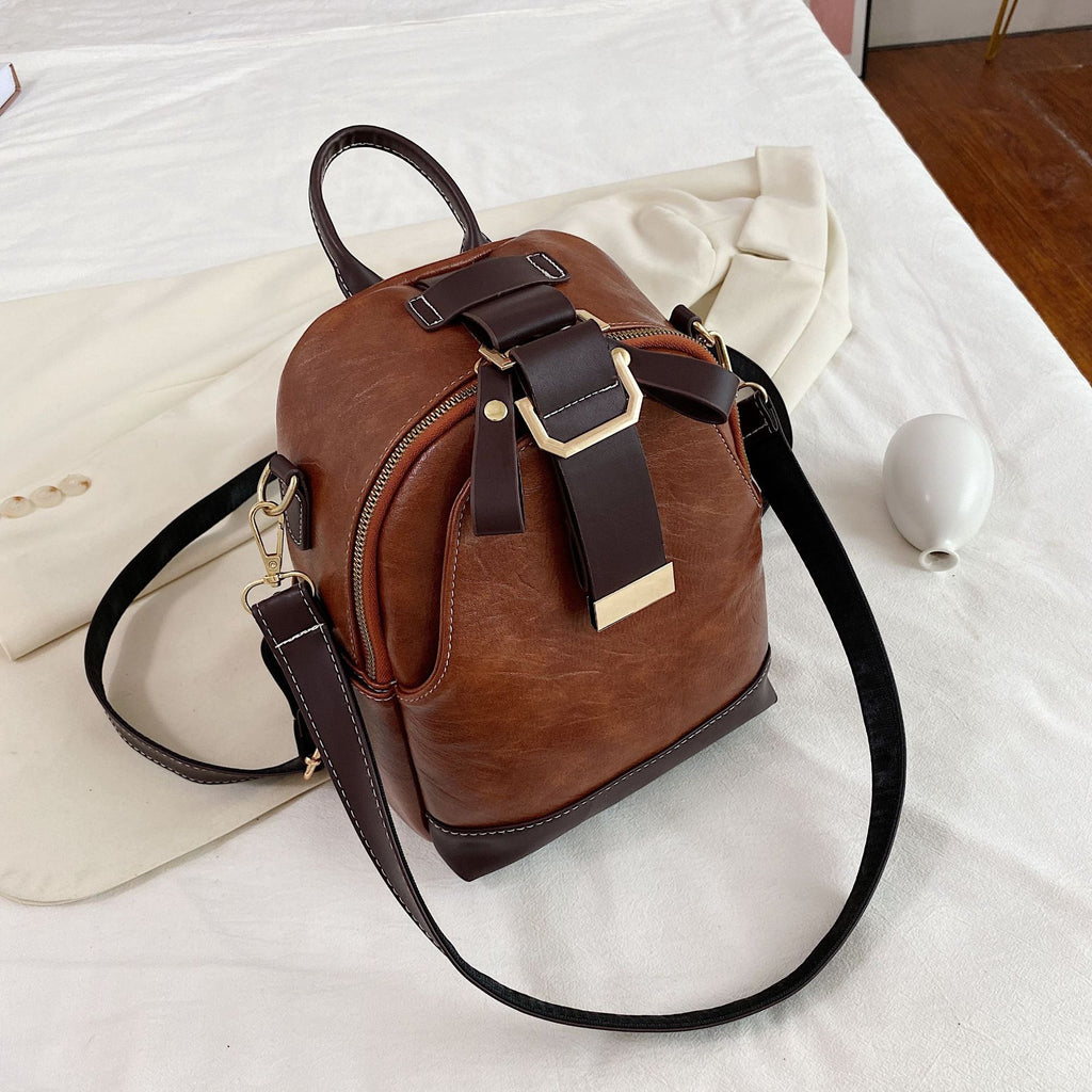 2021 New Ladies Stitching Backpack Soft Leather