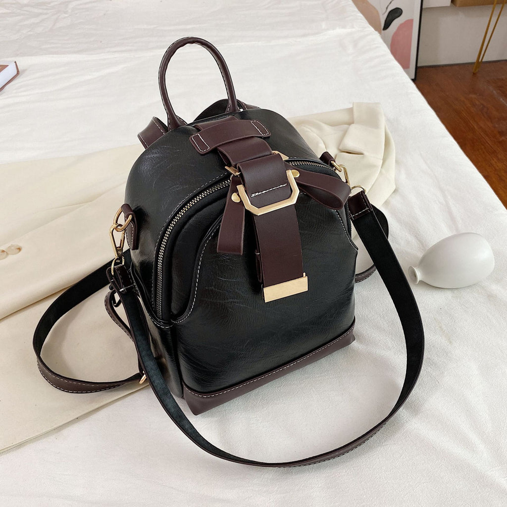 2021 New Ladies Stitching Backpack Soft Leather