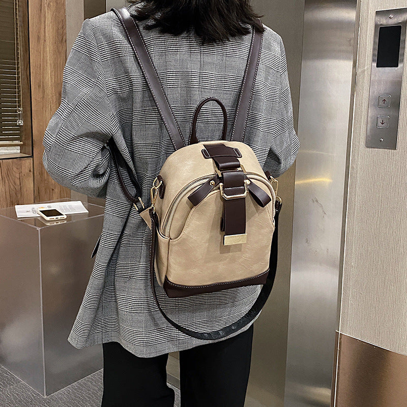 2021 New Ladies Stitching Backpack Soft Leather