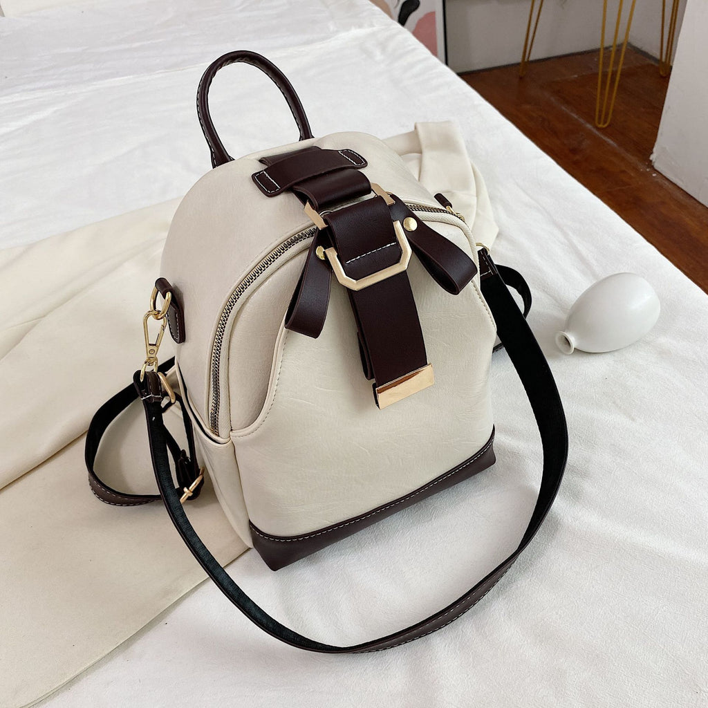 2021 New Ladies Stitching Backpack Soft Leather