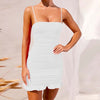 FSDA Ruffles Spaghetti Strap Dress Sexy Bodycon Mini  Ruched Sleeveless Backless Party Clubwear White Dresses Black