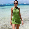 Sandy Beach Holiday Sexy Back Summer Knitted Dress Short Skirt