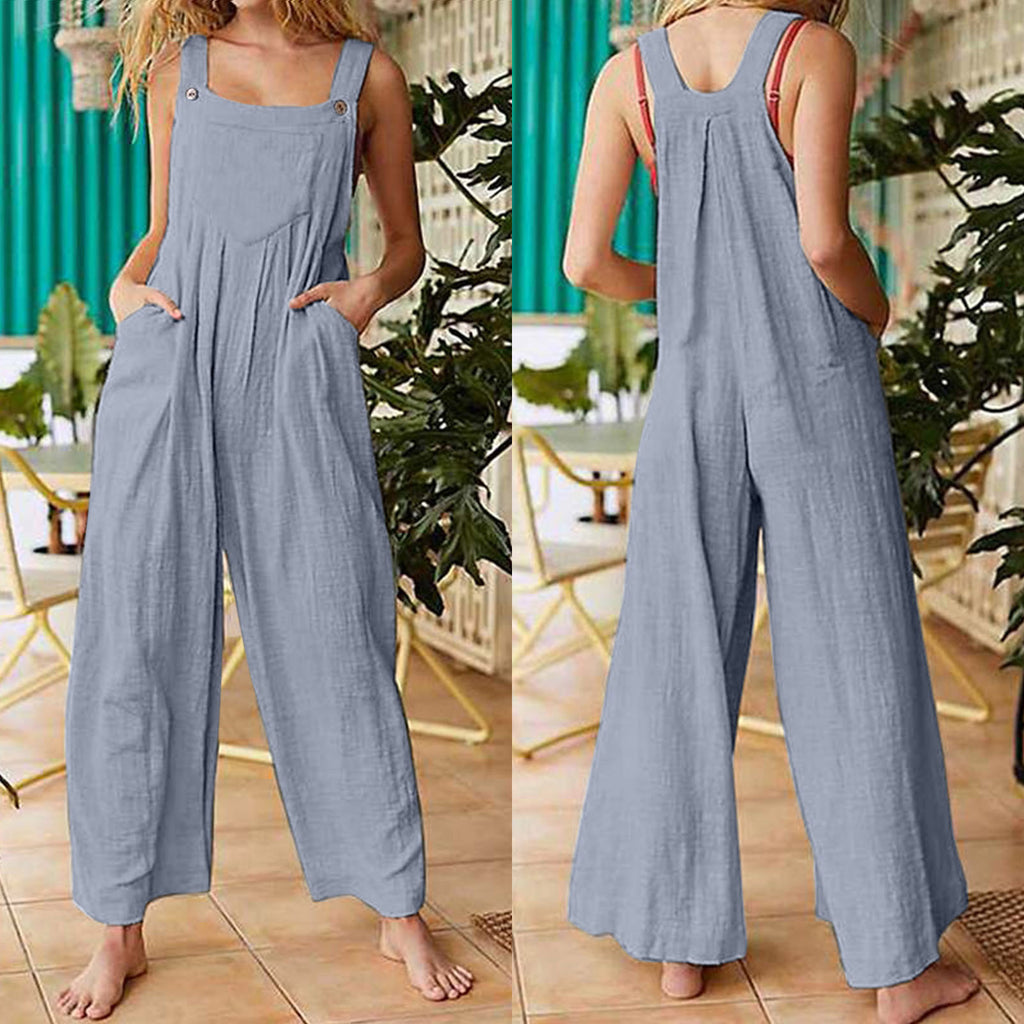 Women's Solid Color Side Pocket Loose Overalls