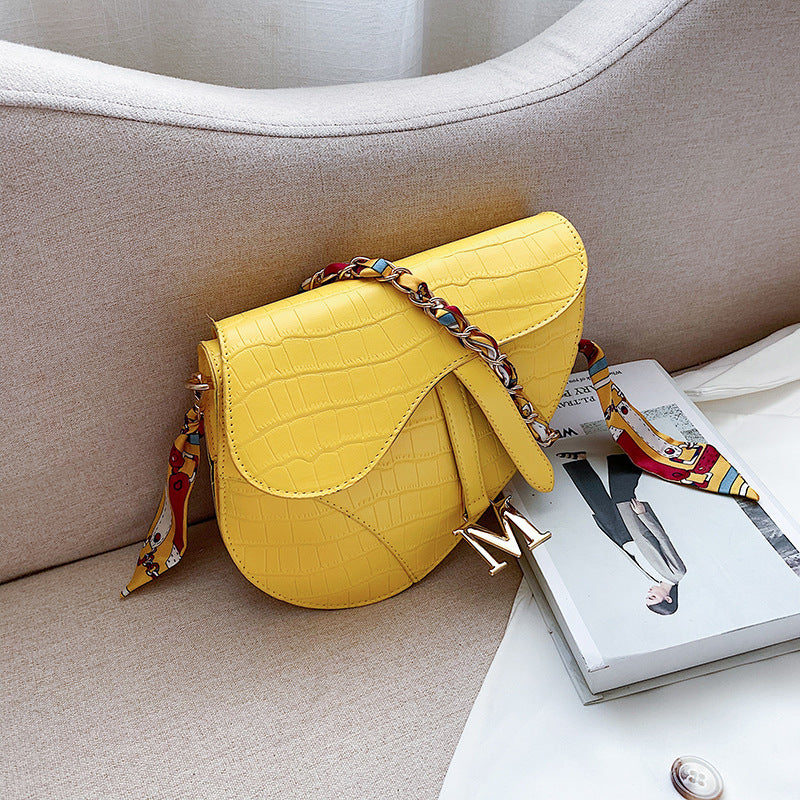 Candy Color Saddle Bag Women's Fashion Silk Scarf Accessories