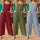 Women's Printed Sleeveless Side Pockets Casual Wide Leg Side Buckle Jumpsuit
