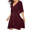 Women's Button Slit V Neck Elegant Party Dress