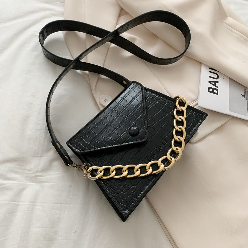 The New Trendy All-match Single Shoulder Messenger Bag Solid Color Texture Chain Small Square