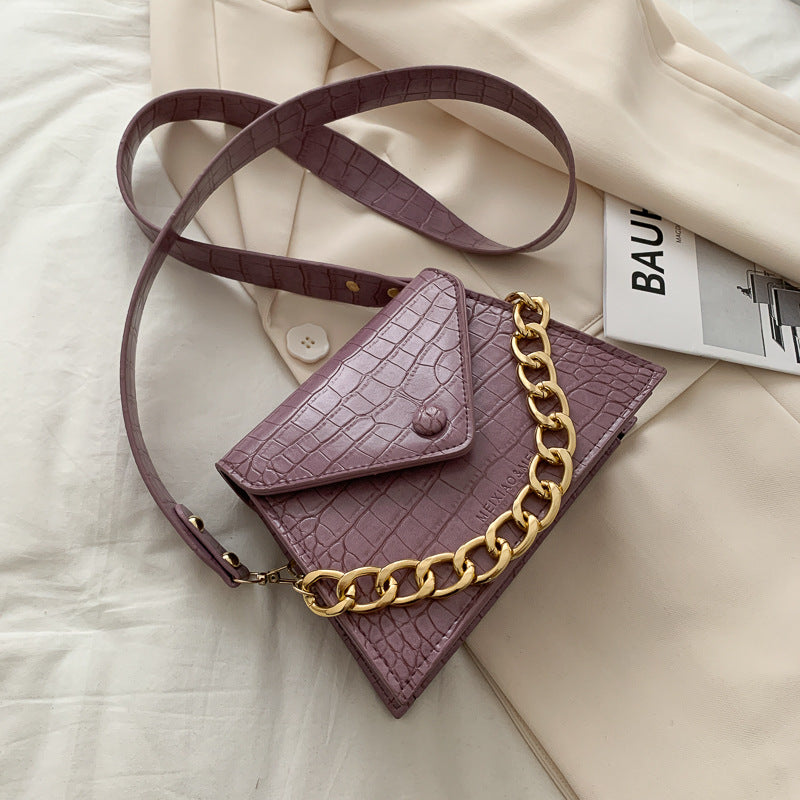 The New Trendy All-match Single Shoulder Messenger Bag Solid Color Texture Chain Small Square