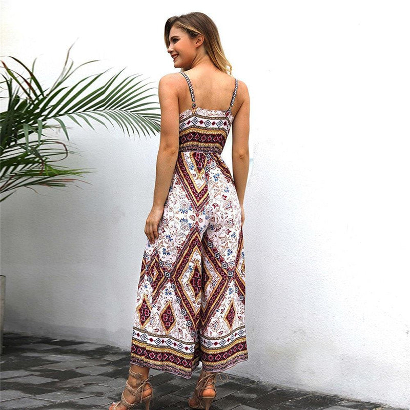 Long Skirt Milk Silk Print High Waist Jumpsuit