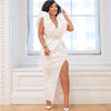 Sexy Deep V Sleeveless Slit High Waist Large Size Slim White Party Dress Women's Dress Dress