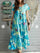 Tie Dye Green Print Short Sleeve Loose Dress Flowy O-Neck Beach Evening Party Dress