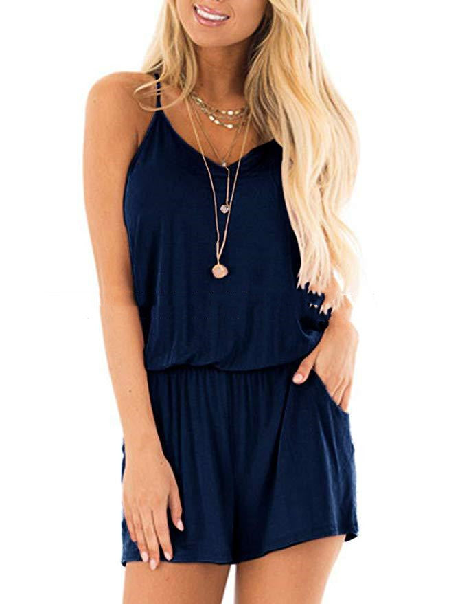 New Style Women's Suspenders Halter Printed Jumpsuit Shorts