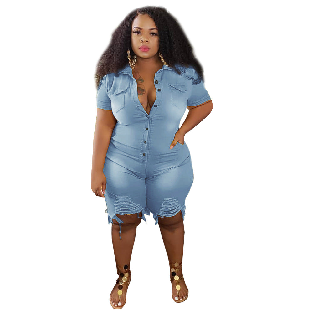 Slim Slimming Denim Jumpsuit With Holes