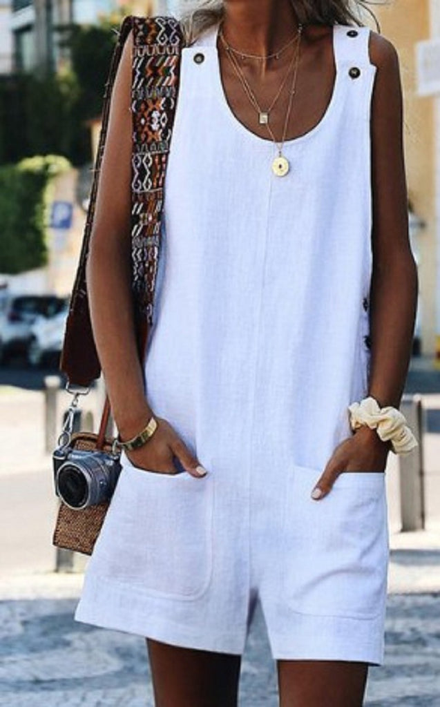 Women's Cotton And Linen Suspenders Jumpsuit
