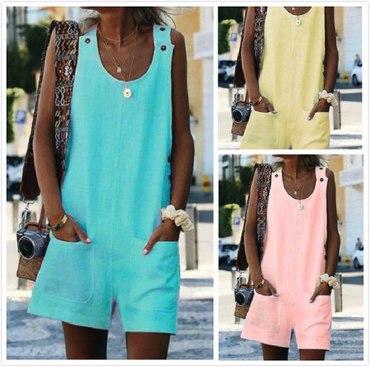 Women's Cotton And Linen Suspenders Jumpsuit