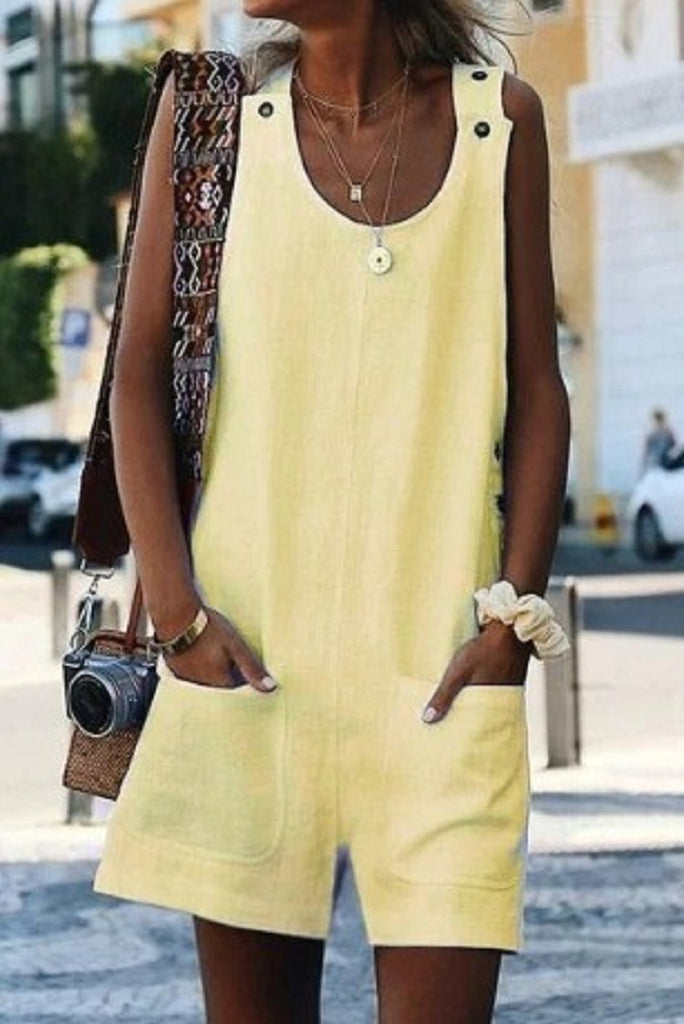 Women's Cotton And Linen Suspenders Jumpsuit