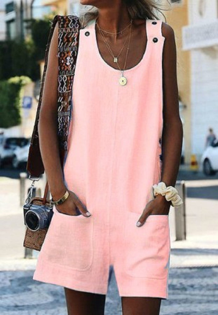 Women's Cotton And Linen Suspenders Jumpsuit