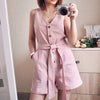 V-neck strapless jumpsuit with button belt