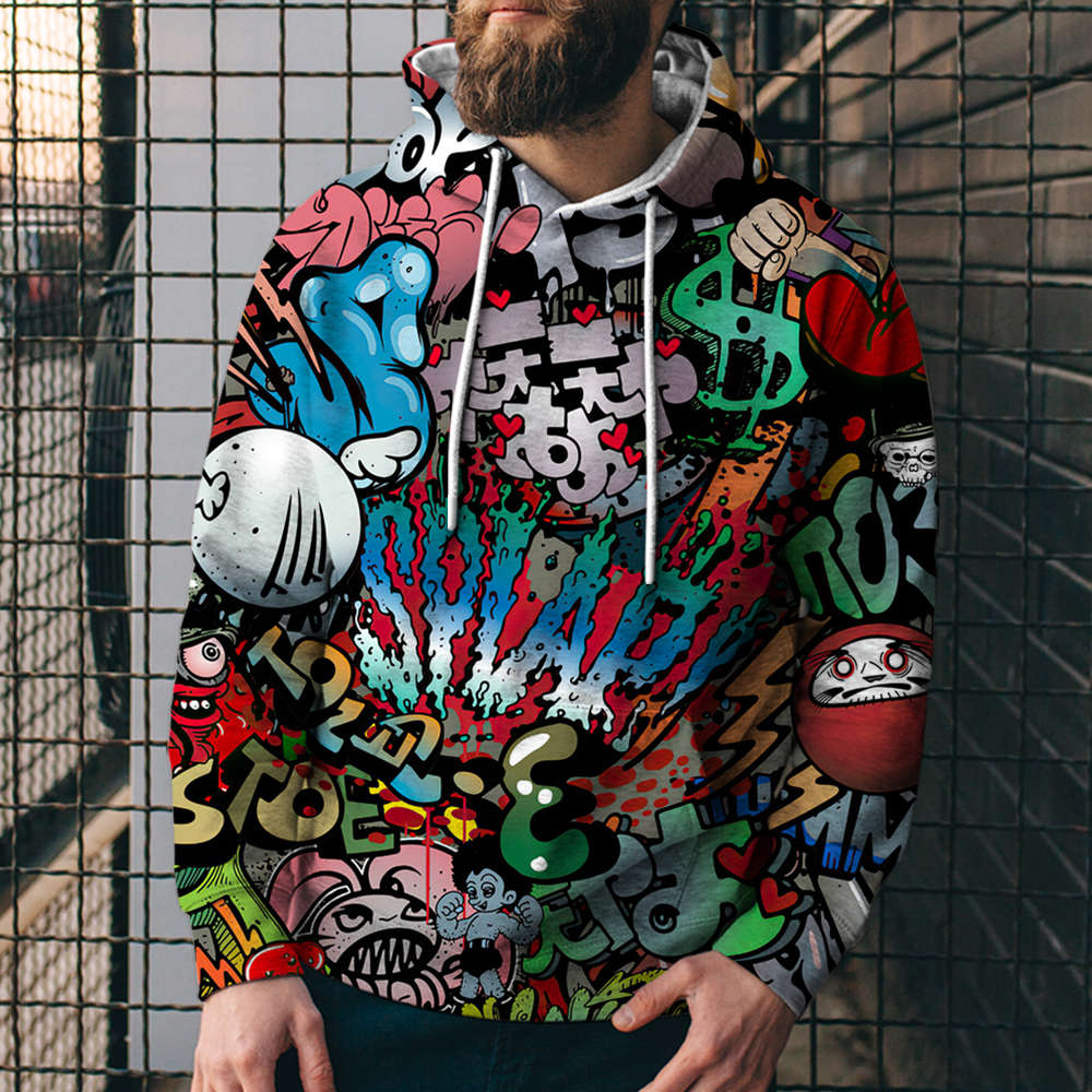 3D Digital Printing Loose Hooded Sweatshirt