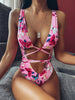 Leopard-print openwork one-piece swimsu