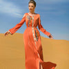 Orange New Hand Sewn Diamond Belt Celebrity Party Long Dress
