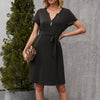 V-neck Waist And Slim Temperament Lace-up Short-sleeved Casual Dress Women