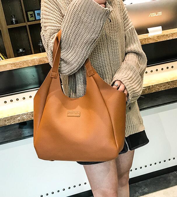 Dumplings four-piece portable PU shoulder bag Solid color lychee bag