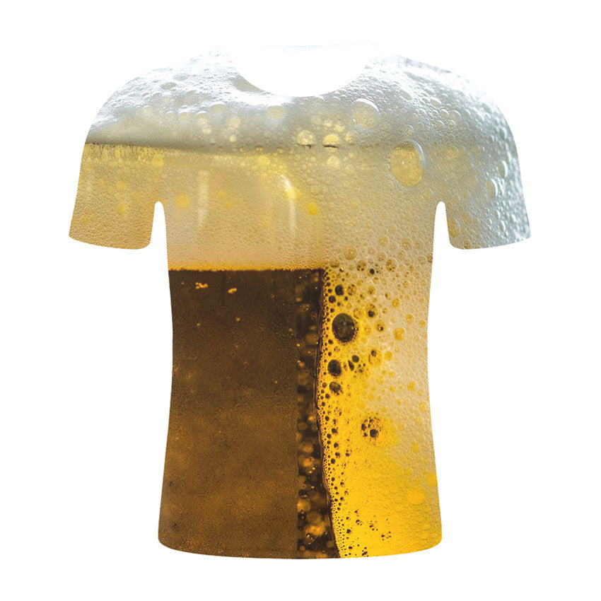 Graphic Beer Print Short-Sleeved T-Shirt