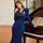 New Navy Blue Knitted Princess Sleeve Lady Style Ruffle Dress