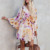 Fashion Floral V-Neck Long Sleeve Open Back Strap Casual Dress