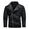 Men PU Leather Jacket with Oblique Zipper and Large Lapel Collar