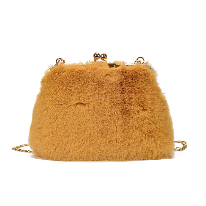 Hairy clip Korean style chain handbag