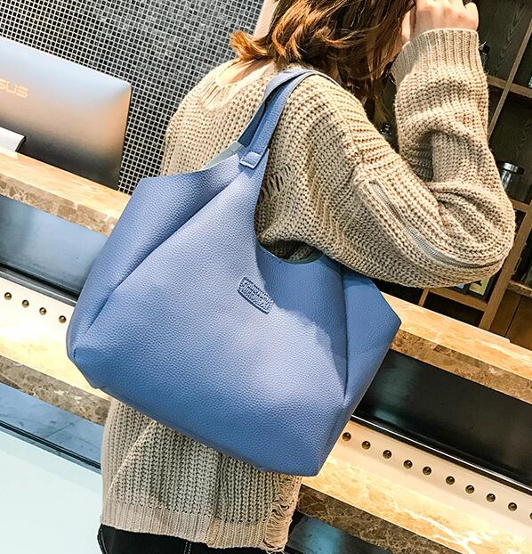 Dumplings four-piece portable PU shoulder bag Solid color lychee bag