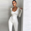 Women's Low-neck Tight-fitting Long-sleeved High-waist Solid Color Yoga Exercise Fitness Jumpsuit