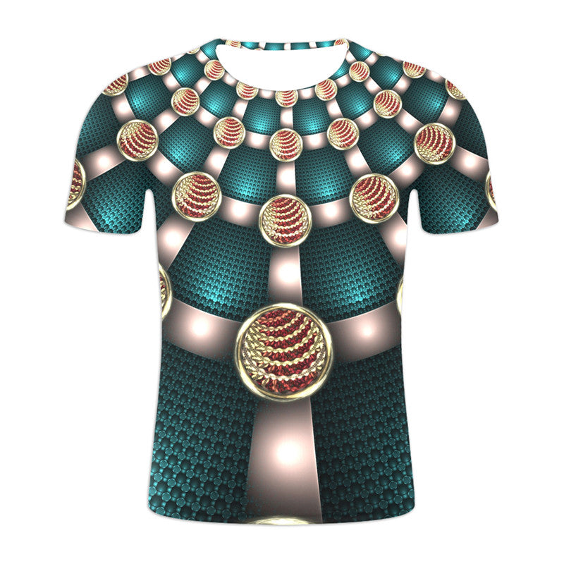 Abstract Twisted Swirl 3D Digital Printing Round Neck Short Sleeve T-Shirt