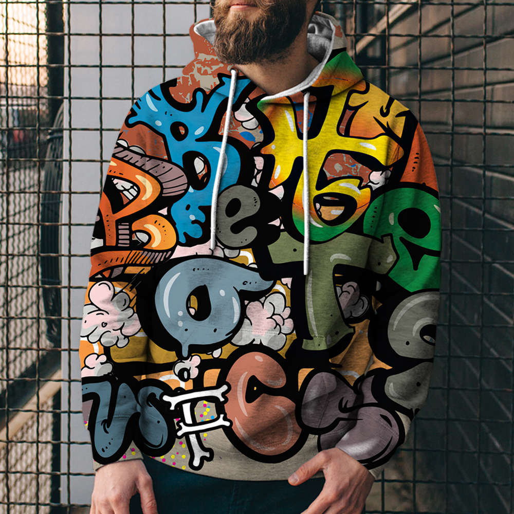 3D Digital Loose Print Hooded Sweatshirt