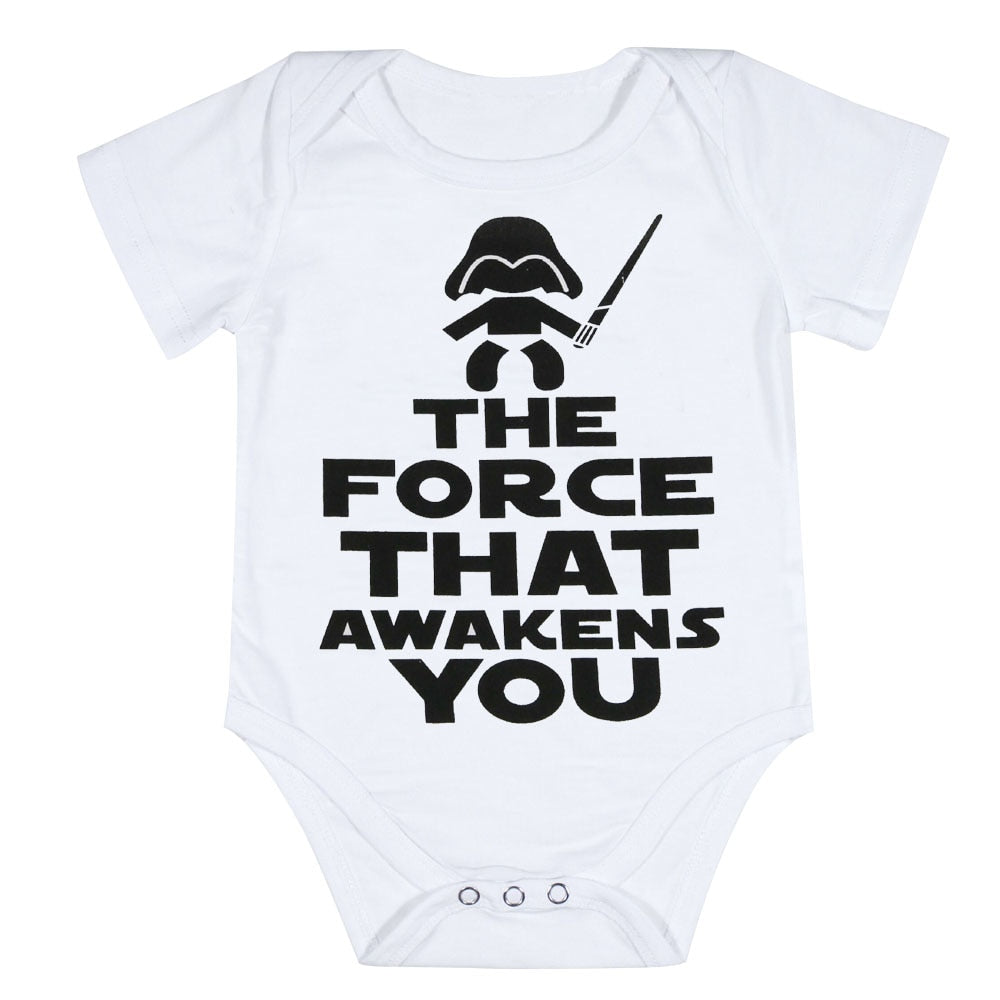 Funny Newborn Infant Clothes Force Awakens You Letter Print White Short Sleeves Tiny Cottons Baby Bodysuits Onesie 0-18M Baby