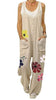 Ebay Foreign Trade Cotton And Linen Solid Color Elastic Button Jumpsuit