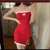 Christmas Annual Party Dress Winter Sexy Tight-fitting Split Hip Red Dress