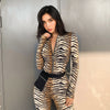 Fashion tiger print zipper sports fitness ladies jumpsuit
