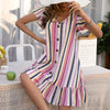 Women's Colorful Striped Print Ruffle Sleeve Dress