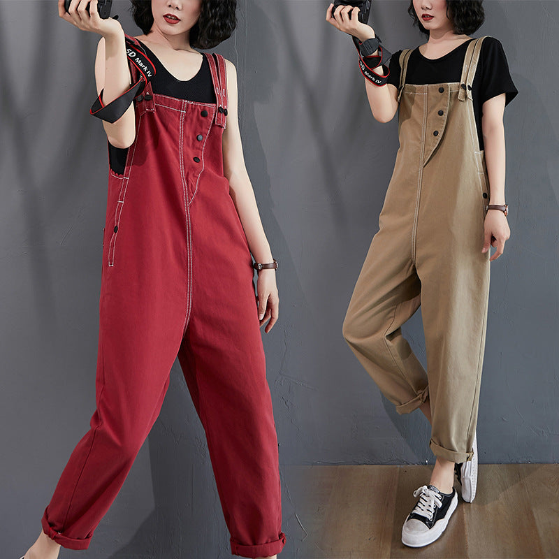Retro Art Plus Size Thin Sleeveless Casual Fat Sister Denim Overalls