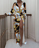 Women's Long Sleeved Print Dress With Slits